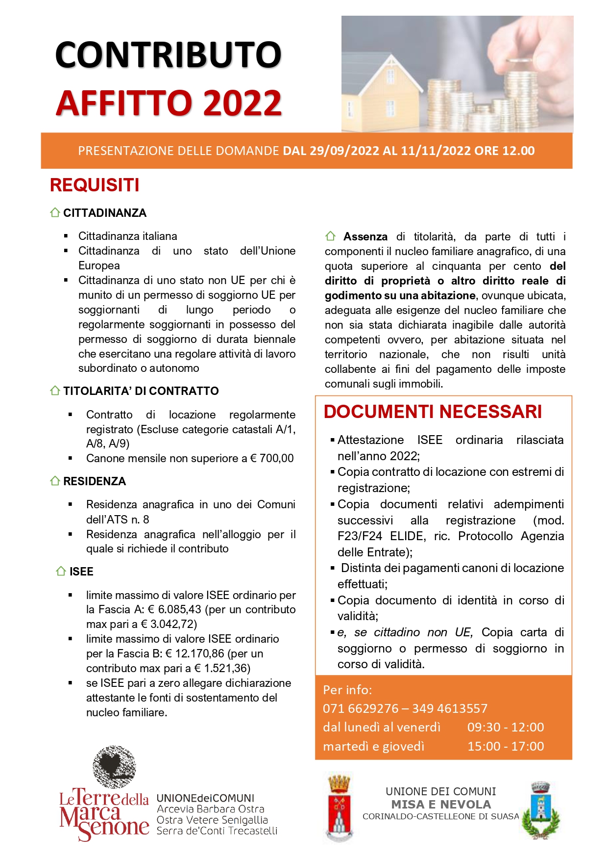 CONTRIBUTO AFFITTO 2022 scad. 11/11/2022 ore 12.00 Le Terre della Marca Senone